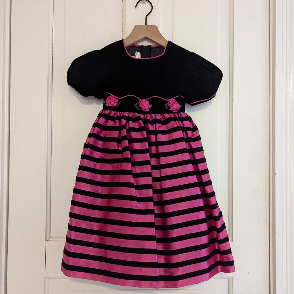 Bonnie Jean NY black and pink formal dress with cute flowers size 5 - Picture 1 of 8